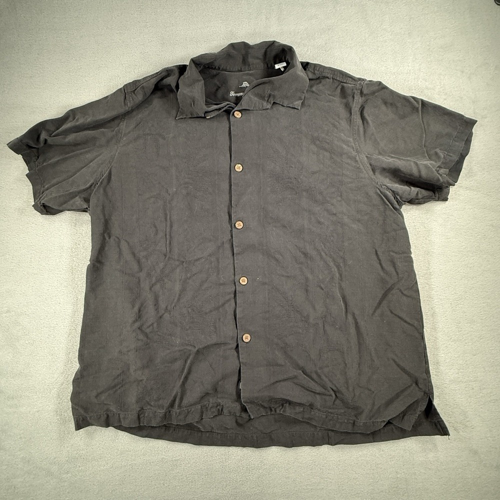 Tommy Bahama Silk Hawaiian Button Down Shirt Men's Size 2XL Black